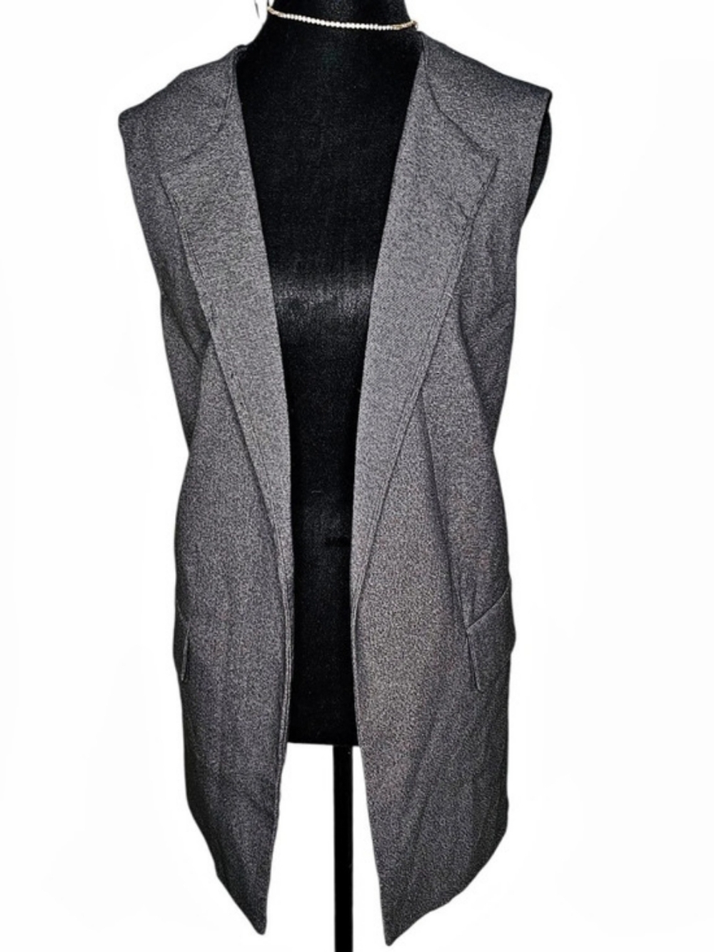 Vintage Focus 2000 Grey Longline Open Front Blazer Vest Size 8